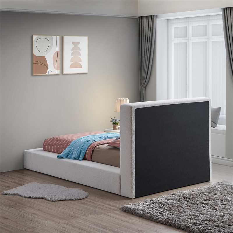 Bowery Hill Contemporary Rich Cream Boucle Durable Fabric Twin Bed