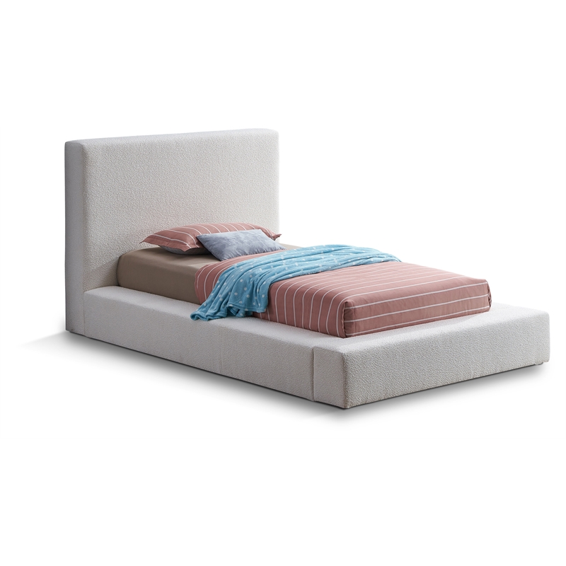 Bowery Hill Contemporary Rich Cream Boucle Durable Fabric Twin Bed
