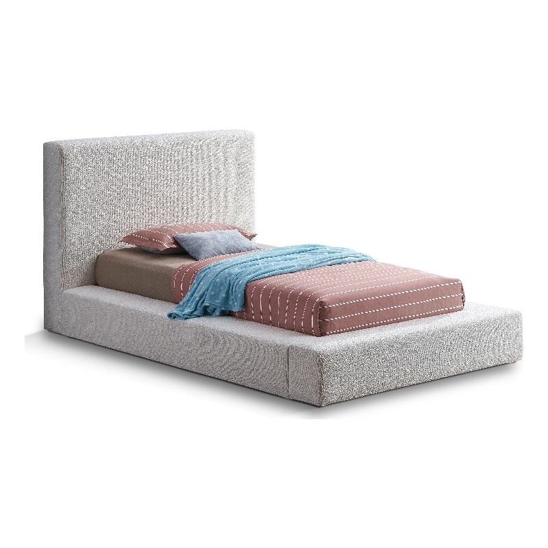 Bowery Hill Contemporary Rich Cream Boucle Durable Fabric Twin Bed