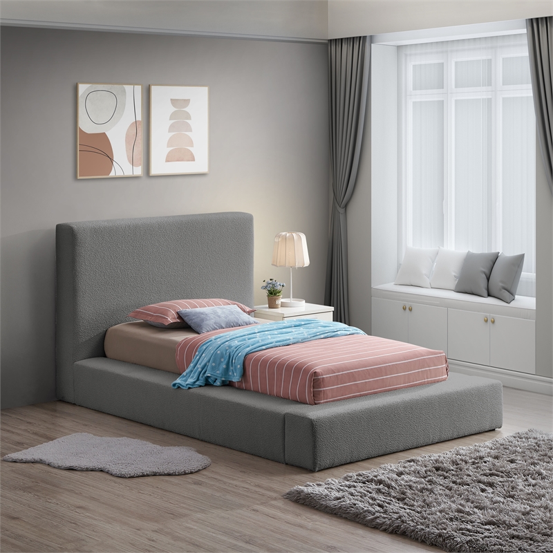 Bowery Hill Contemporary Rich Grey Boucle Durable Fabric Twin Bed