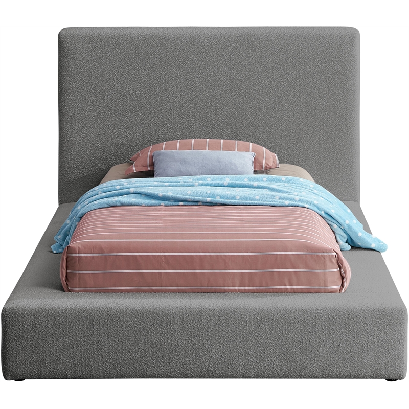 Bowery Hill Contemporary Rich Grey Boucle Durable Fabric Twin Bed