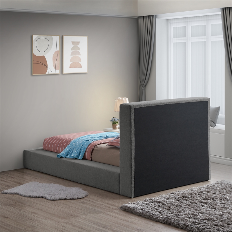 Bowery Hill Contemporary Rich Grey Boucle Durable Fabric Twin Bed