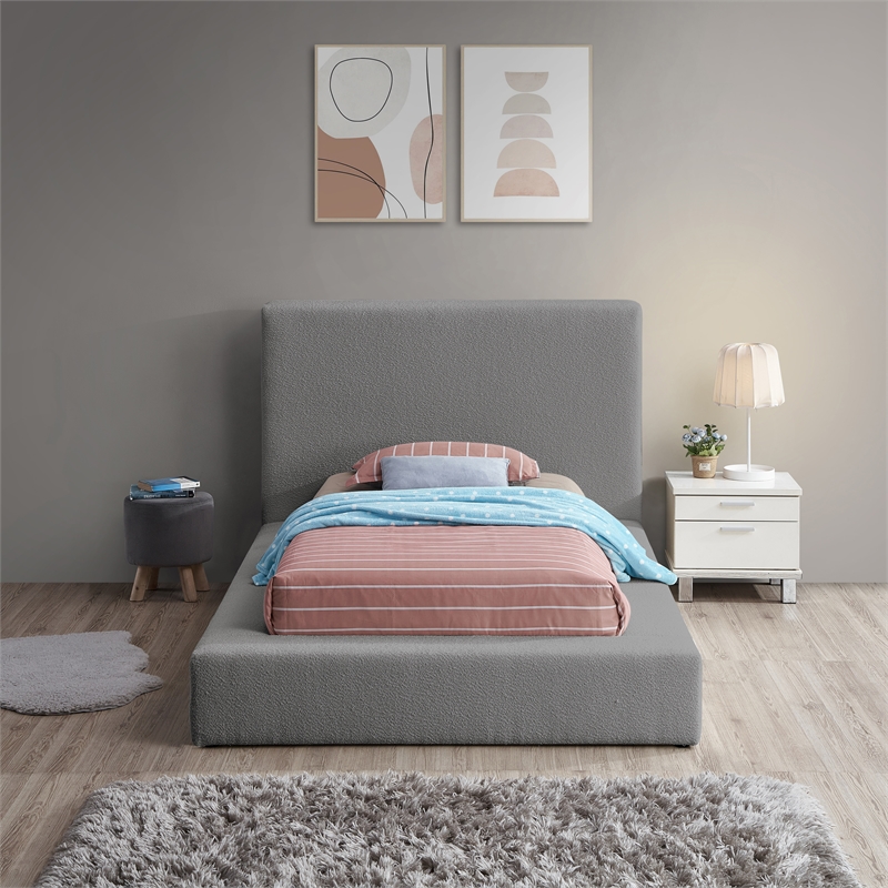 Bowery Hill Contemporary Rich Grey Boucle Durable Fabric Twin Bed