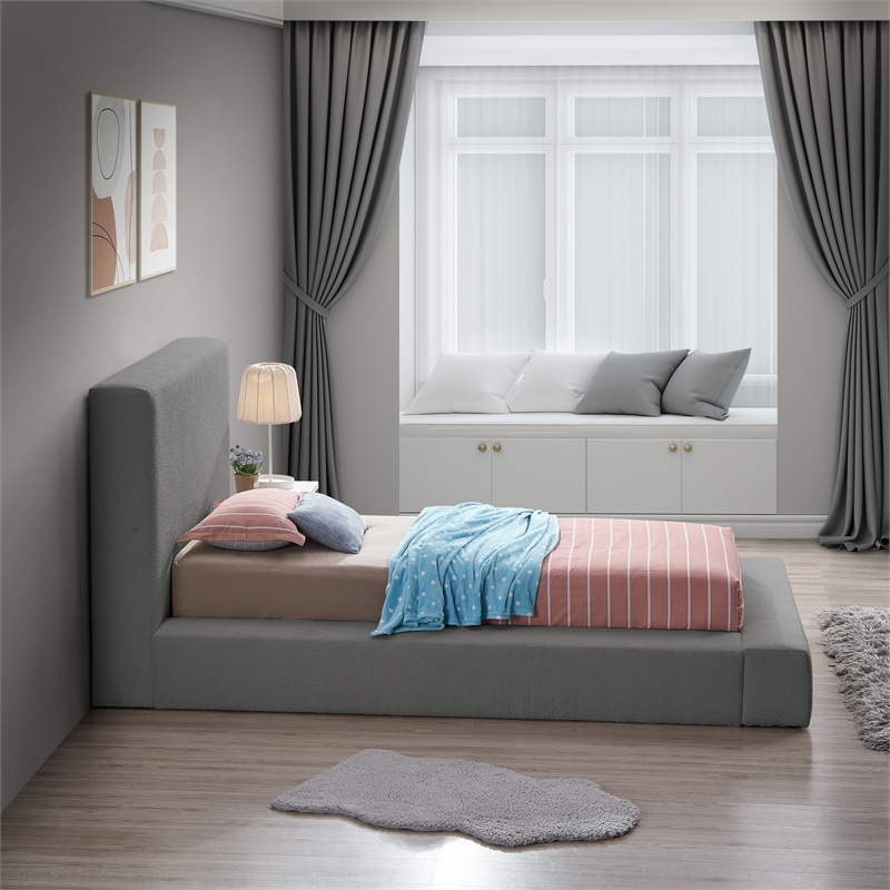Bowery Hill Contemporary Rich Grey Boucle Durable Fabric Twin Bed
