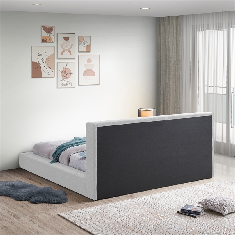 Bowery Hill Contemporary Rich White Boucle Durable Fabric Queen Bed