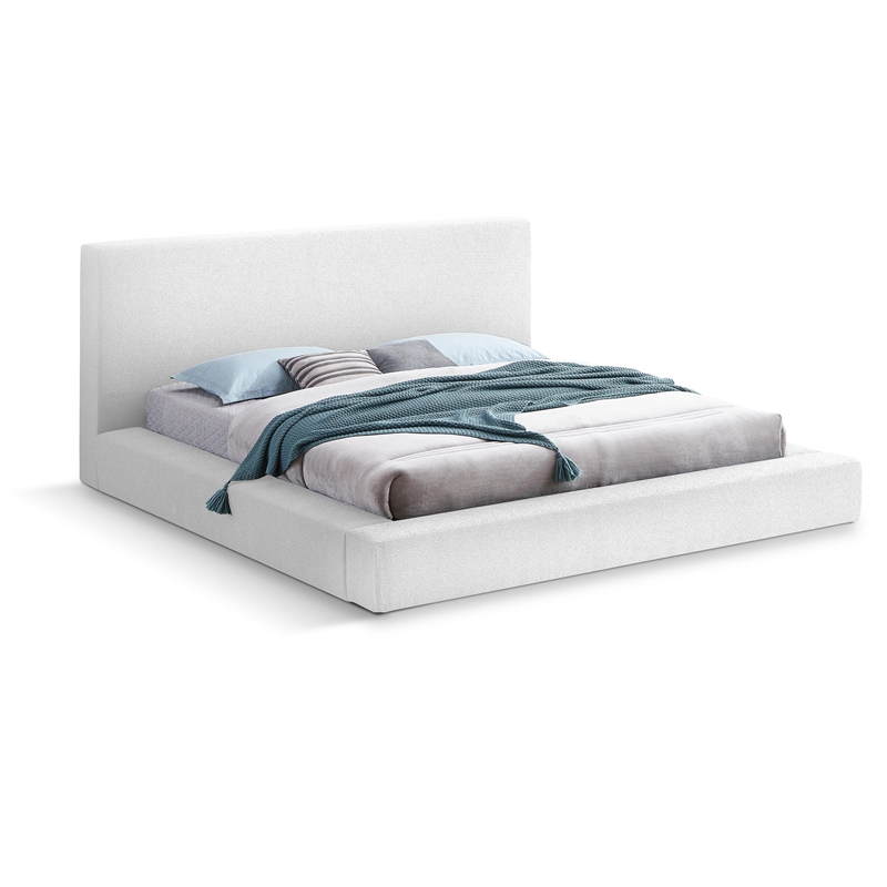 Bowery Hill Contemporary Rich White Boucle Durable Fabric Queen Bed
