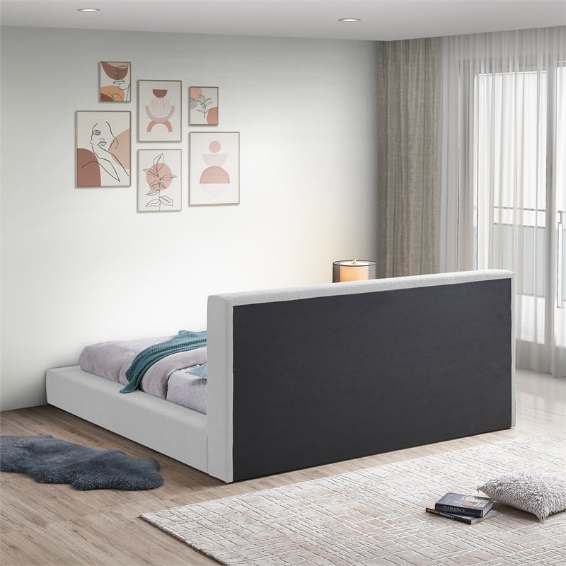 Bowery Hill Contemporary Rich White Boucle Durable Fabric Queen Bed