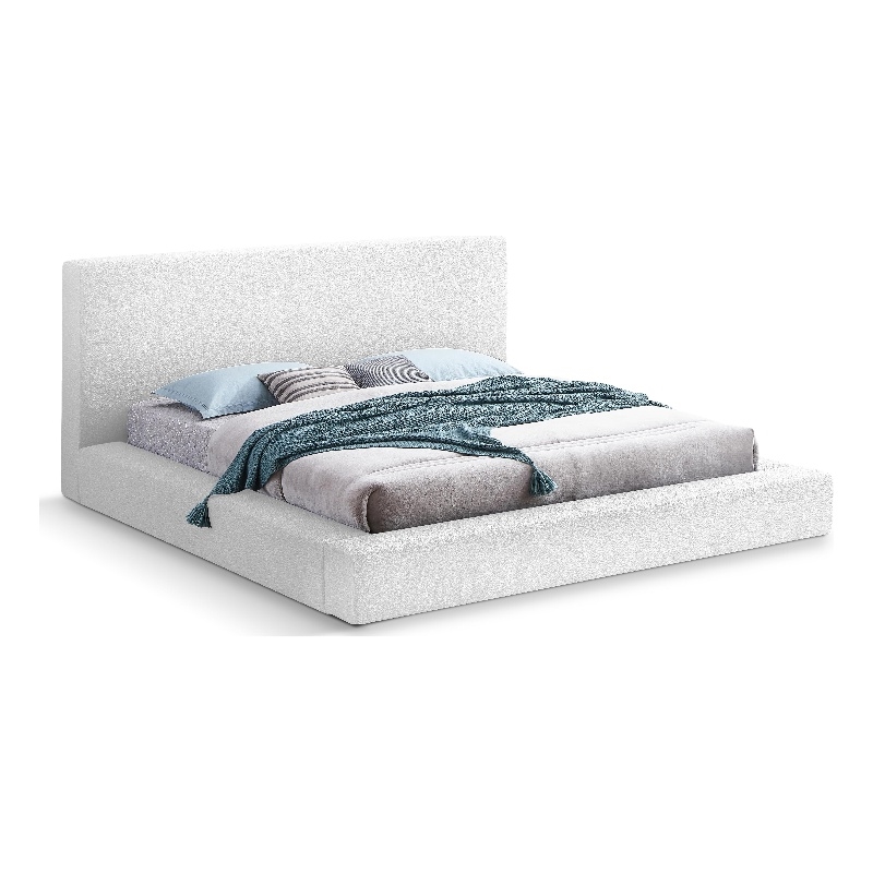 Bowery Hill Contemporary Rich White Boucle Durable Fabric Queen Bed