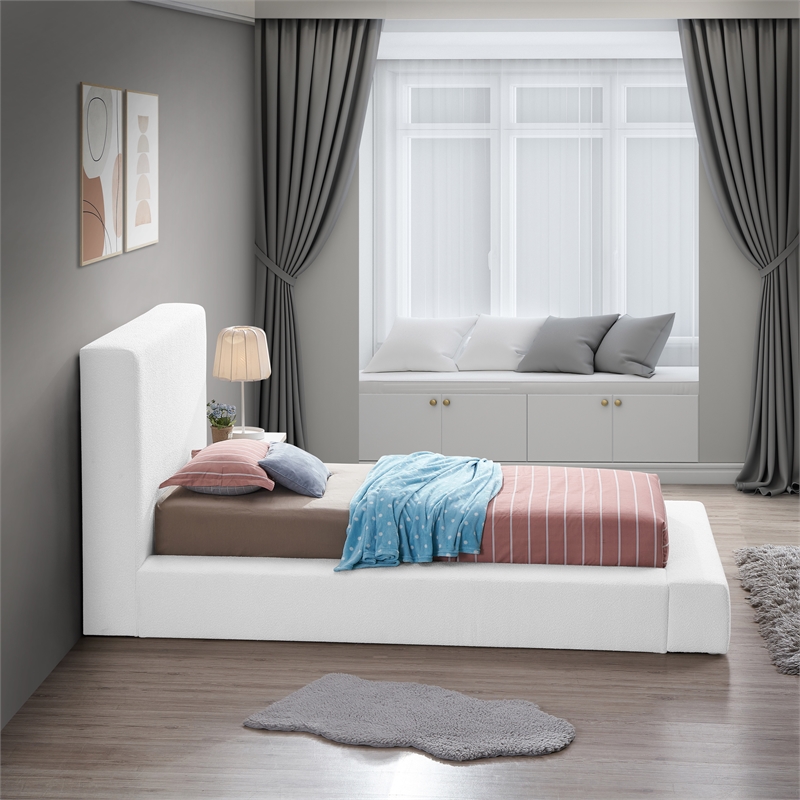 Bowery Hill Contemporary Rich White Boucle Durable Fabric Twin Bed