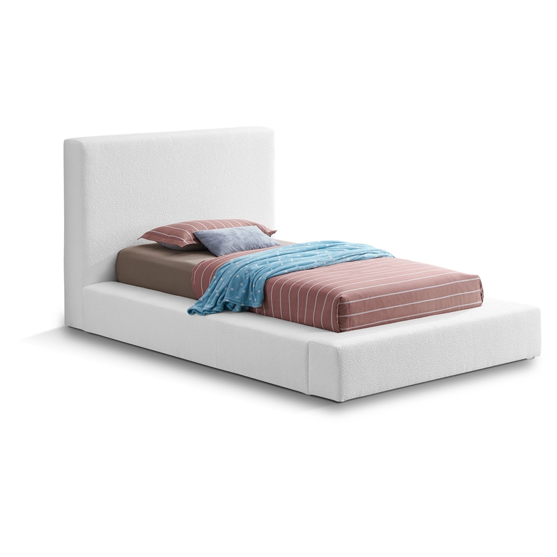 Bowery Hill Contemporary Rich White Boucle Durable Fabric Twin Bed