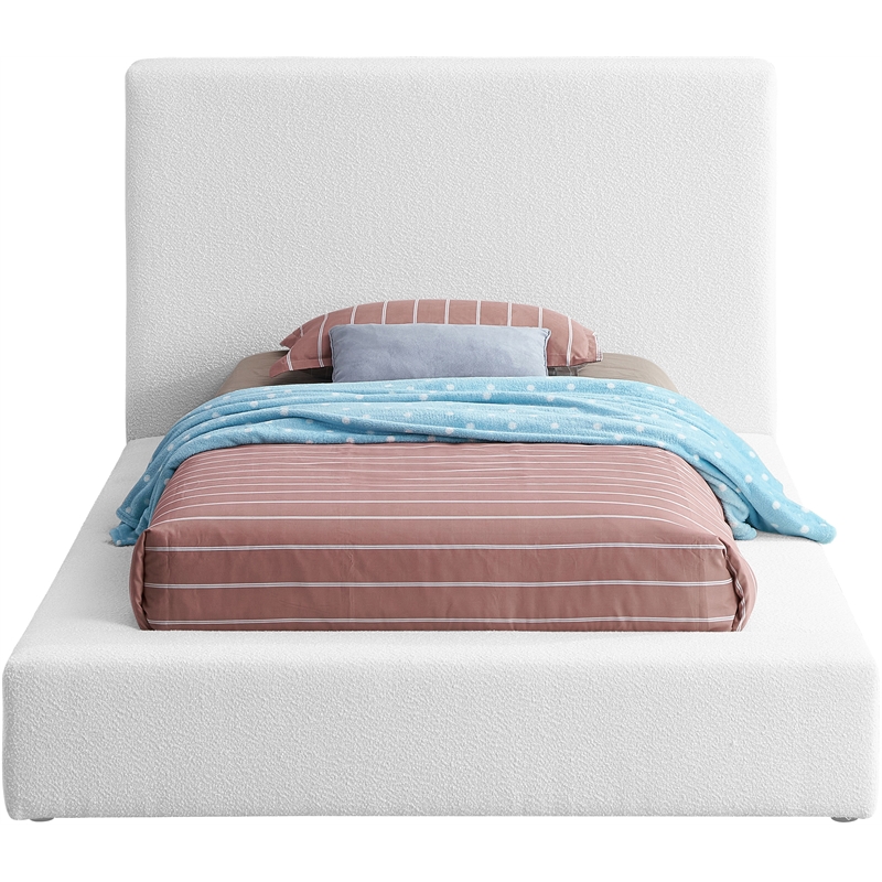 Bowery Hill Contemporary Rich White Boucle Durable Fabric Twin Bed