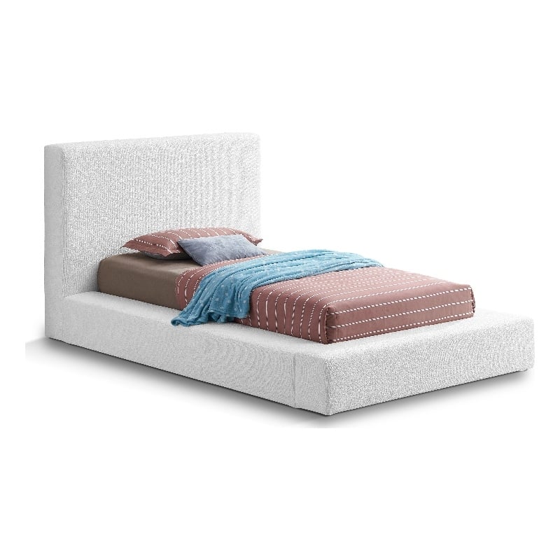 Bowery Hill Contemporary Rich White Boucle Durable Fabric Twin Bed