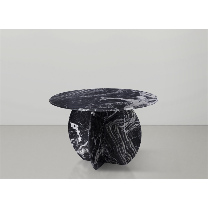 Bowery Hill Contemporary Handcrafted Genuine Marble Black Dining Table