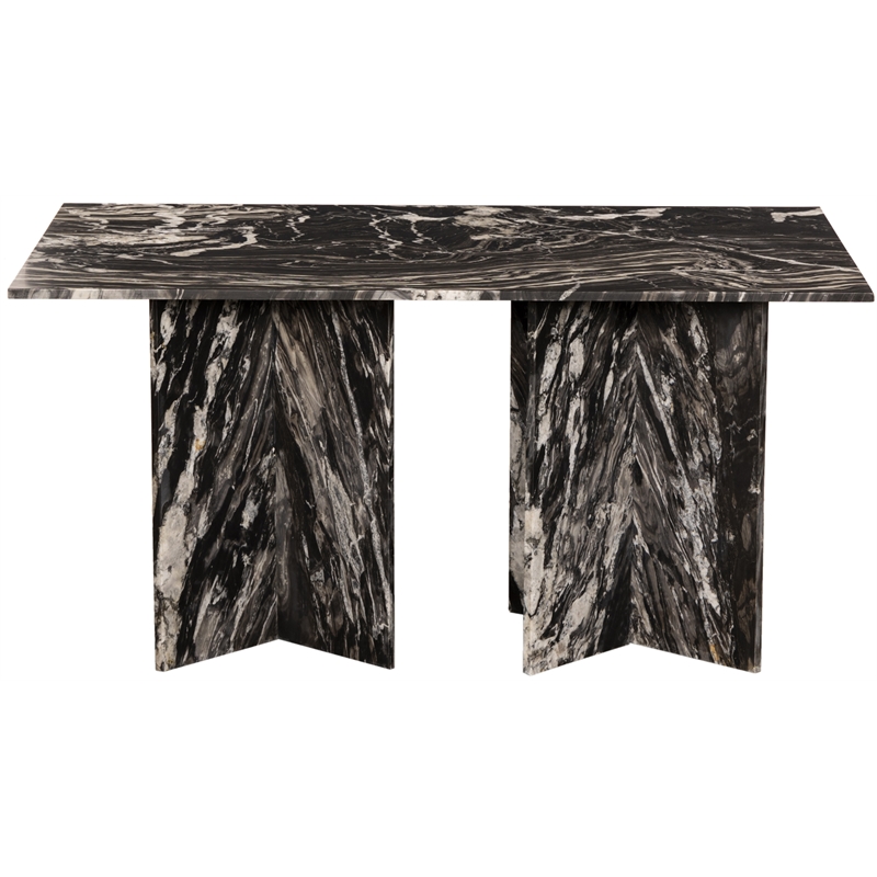Bowery Hill Contemporary Handcrafted Genuine Marble Black Dining Table
