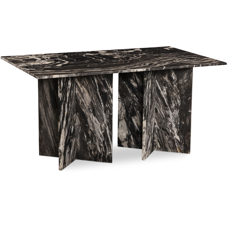 Bowery Hill Contemporary Handcrafted Genuine Marble Black Dining Table