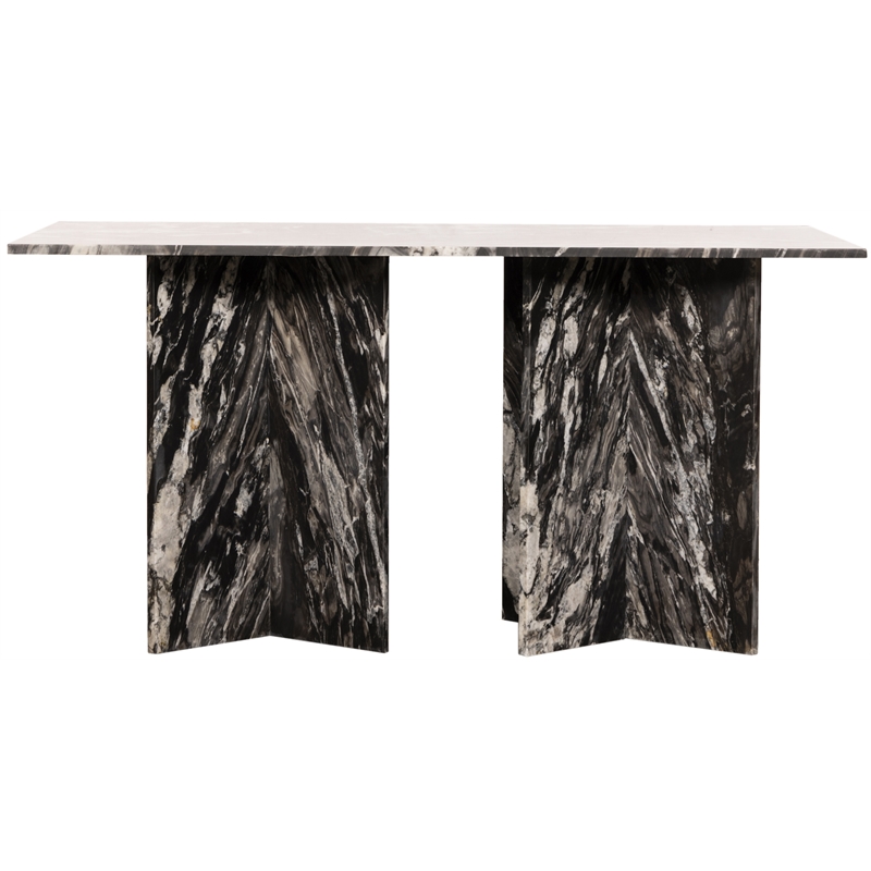 Bowery Hill Contemporary Handcrafted Genuine Marble Black Dining Table