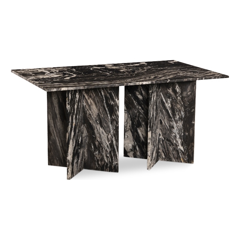 Bowery Hill Contemporary Handcrafted Genuine Marble Black Dining Table