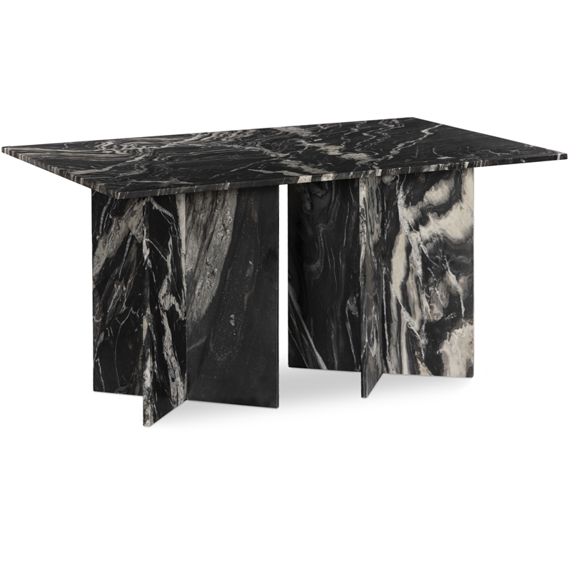 Bowery Hill Contemporary Handcrafted Genuine Marble Black Dining Table