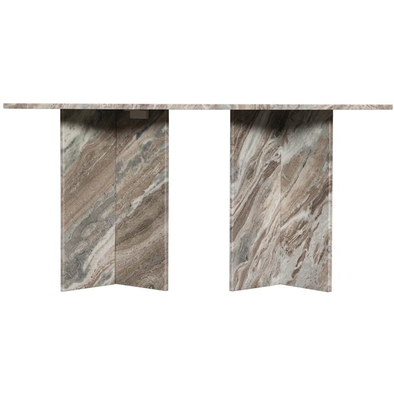 Bowery Hill Contemporary Handcrafted Genuine Marble Brown Dining Table