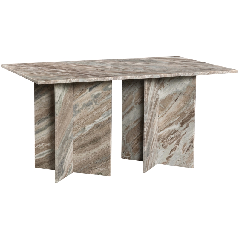 Bowery Hill Contemporary Handcrafted Genuine Marble Brown Dining Table