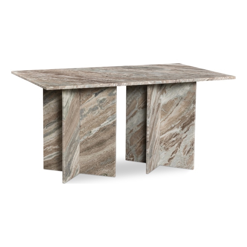 Bowery Hill Contemporary Handcrafted Genuine Marble Brown Dining Table