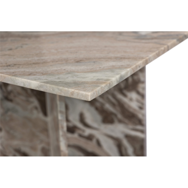 Bowery Hill Contemporary Handcrafted Genuine Marble Brown Dining Table