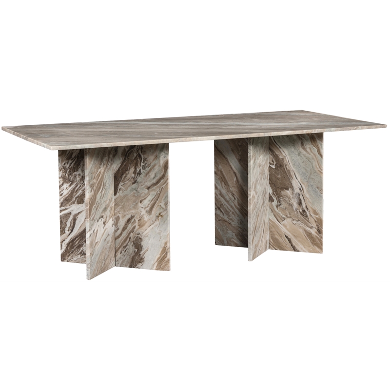 Bowery Hill Contemporary Handcrafted Genuine Marble Brown Dining Table