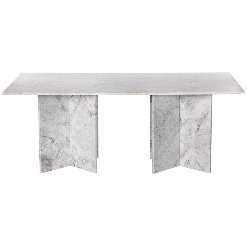 Bowery Hill Contemporary Handcrafted Genuine Marble White Dining Table