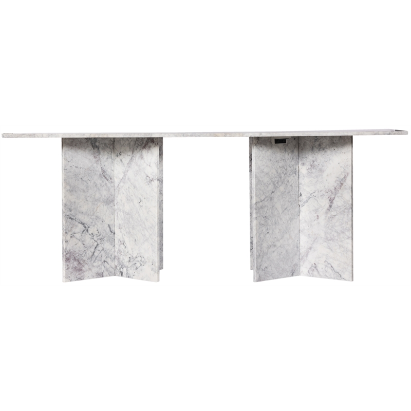 Bowery Hill Contemporary Handcrafted Genuine Marble White Dining Table