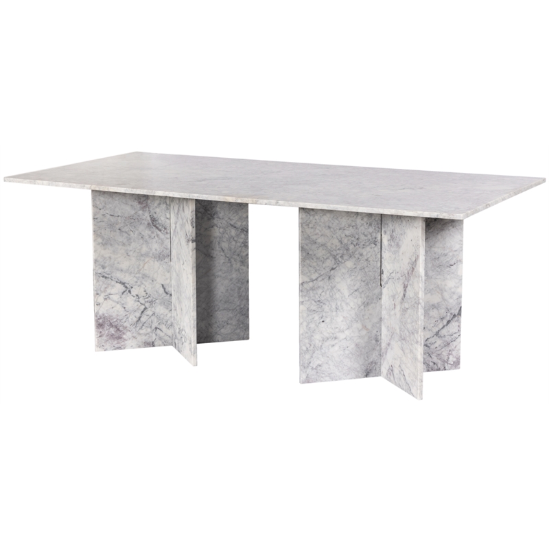 Bowery Hill Contemporary Handcrafted Genuine Marble White Dining Table
