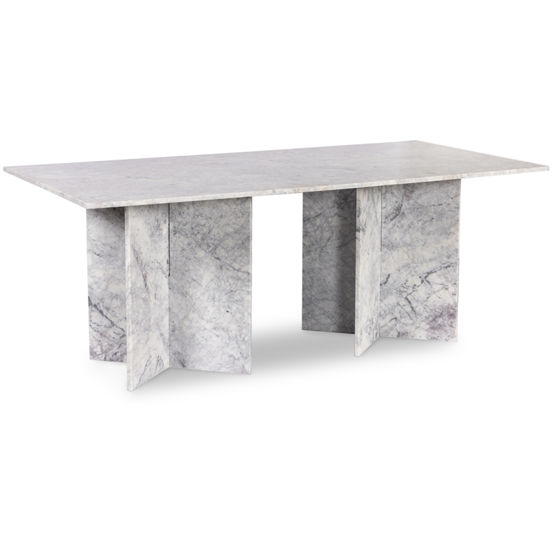 Bowery Hill Contemporary Handcrafted Genuine Marble White Dining Table