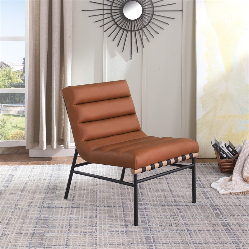 Bowery Hill Contemporary Soft Cognac Vegan Leather Accent Chair