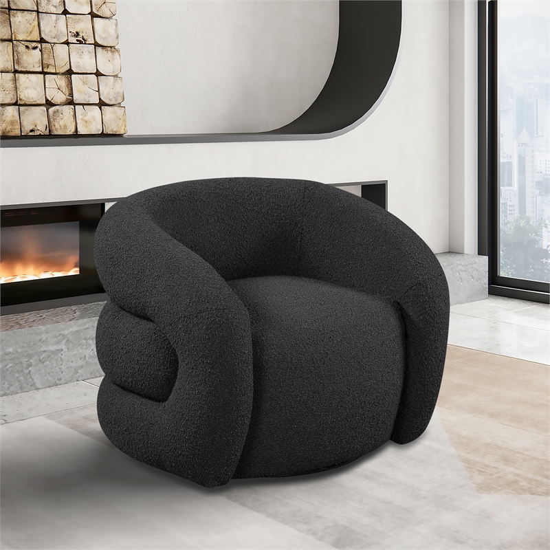 Bowery Hill Contemporary Black Boucle Fabric Swivel Accent Chair