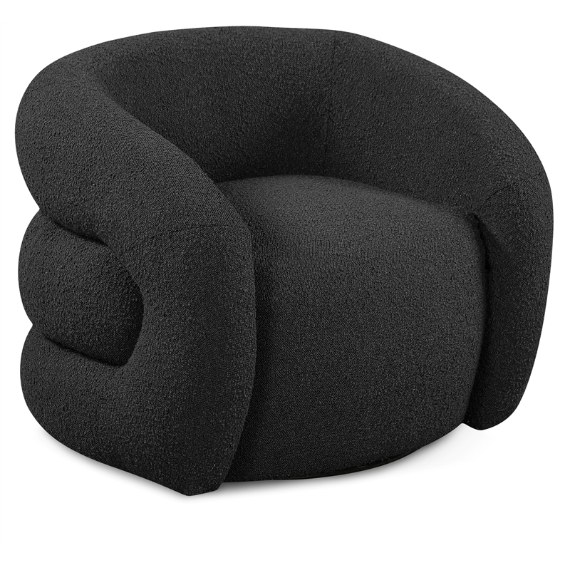 Bowery Hill Contemporary Black Boucle Fabric Swivel Accent Chair