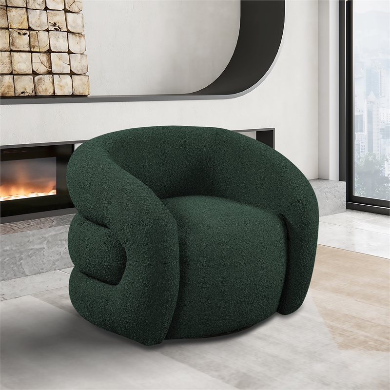 Bowery Hill Contemporary Green Boucle Fabric Swivel Accent Chair