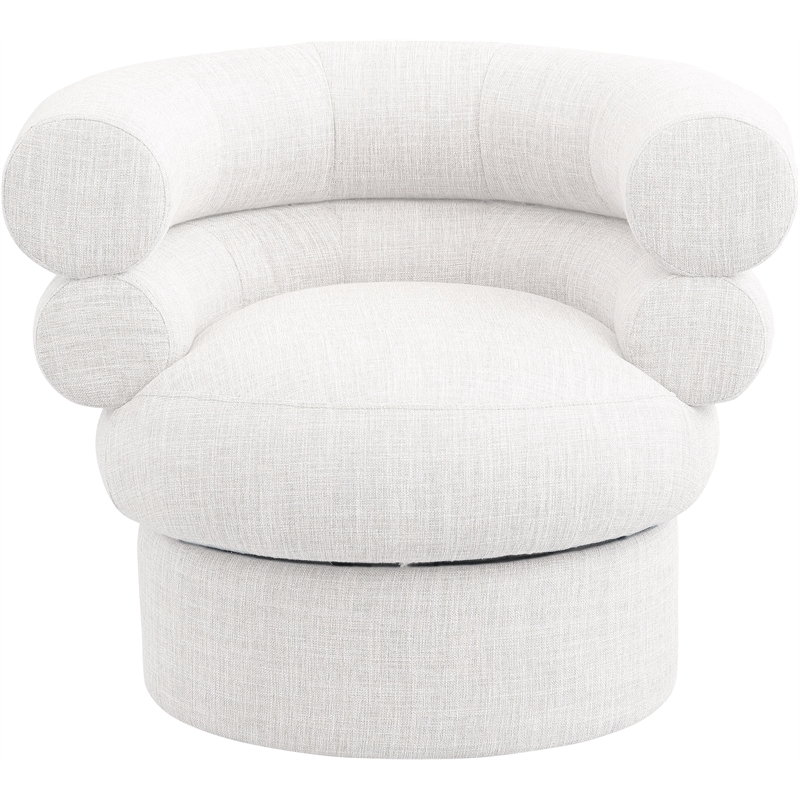 Bowery Hill Upholstered Cream Linen Textured Fabric Accent Swivel Chair