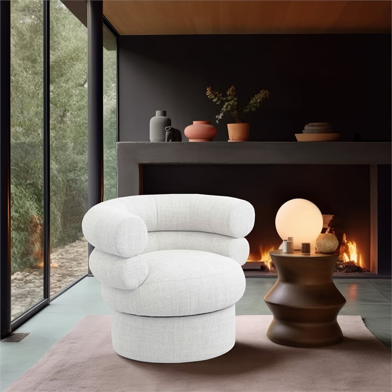 Bowery Hill Upholstered Cream Linen Textured Fabric Accent Swivel Chair