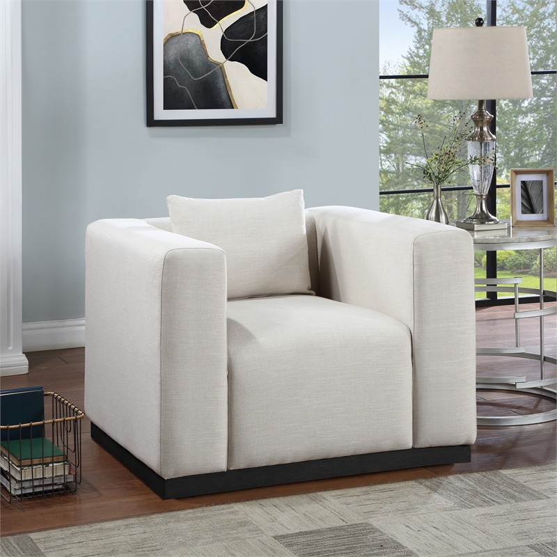 Bowery Hill Contemporary Rich Beige Linen Textured Fabic Chair