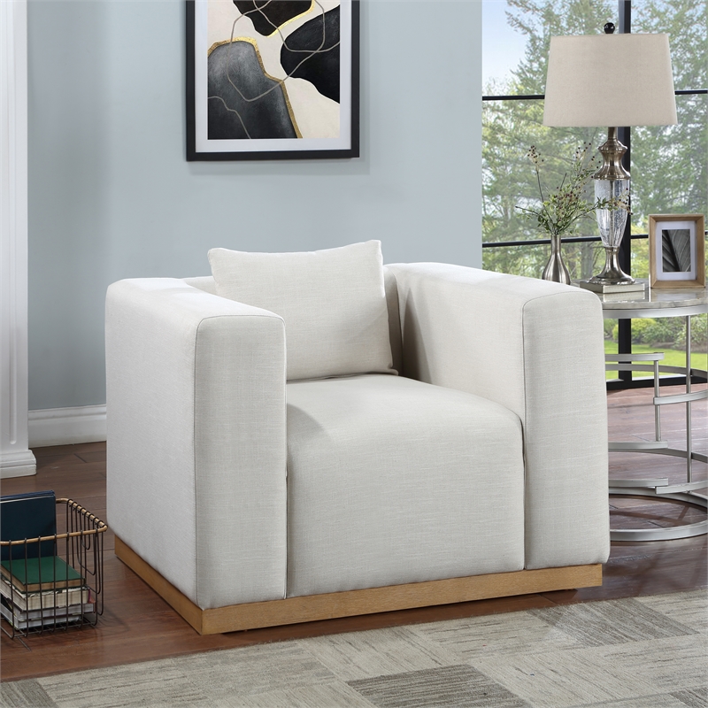 Bowery Hill Contemporary Rich Cream Linen Textured Fabic Chair