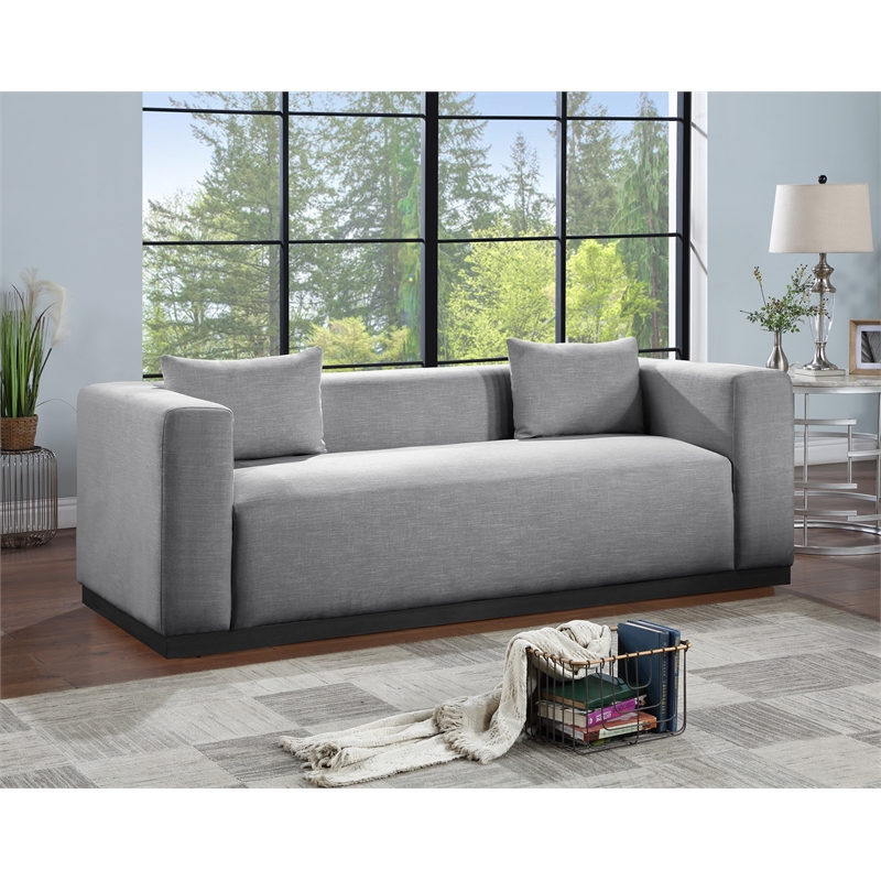 Bowery Hill Contemporary Rich Grey Linen Textured Fabic Sofa