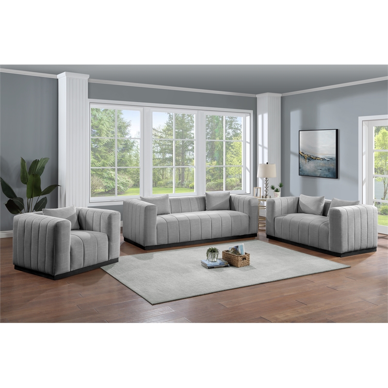 Bowery Hill Contemporary Rich Grey Linen Textured Fabric Chair