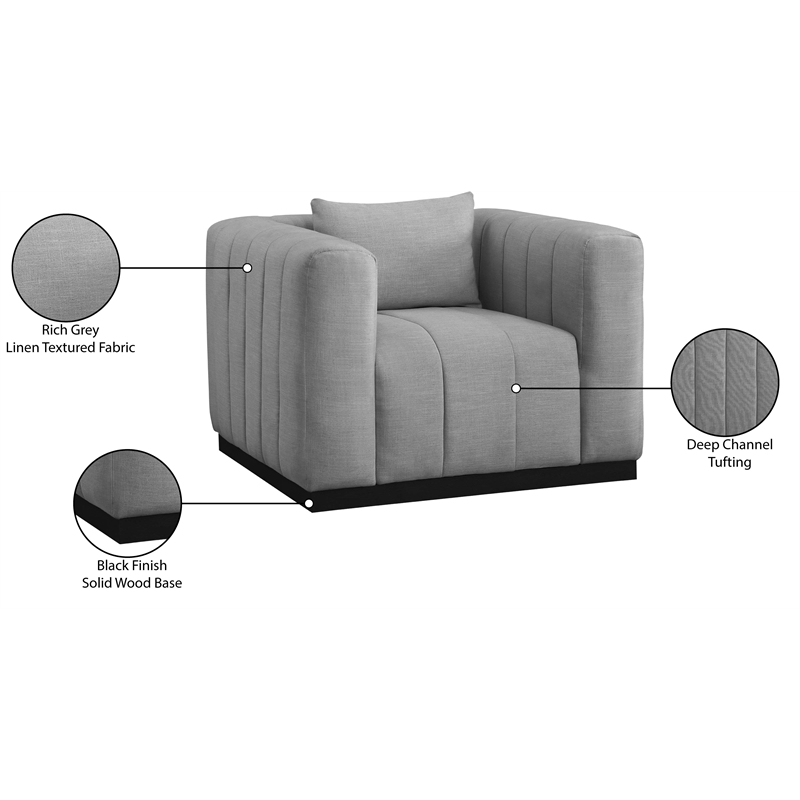 Bowery Hill Contemporary Rich Grey Linen Textured Fabric Chair