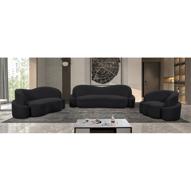 Bowery Hill Contemporary Rich Black Boucle Durable Fabric Sofa