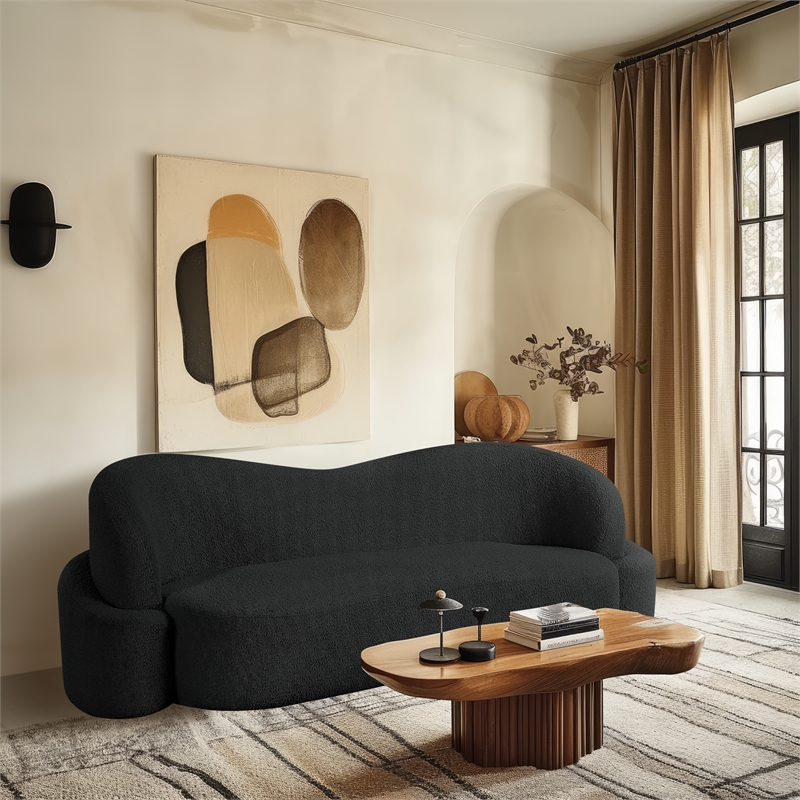 Bowery Hill Contemporary Rich Black Boucle Durable Fabric Sofa