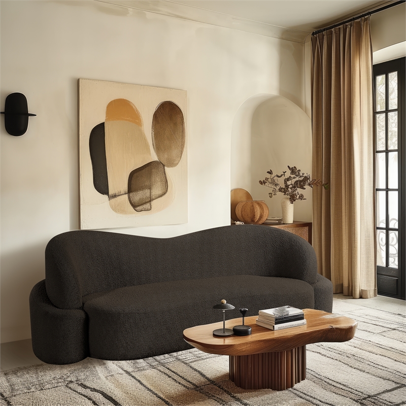 Bowery Hill Contemporary Rich Brown Boucle Durable Fabric Sofa