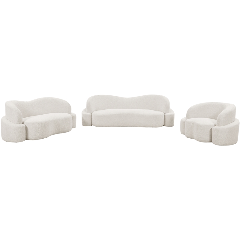 Bowery Hill Contemporary Rich Cream Boucle Durable Fabric Sofa
