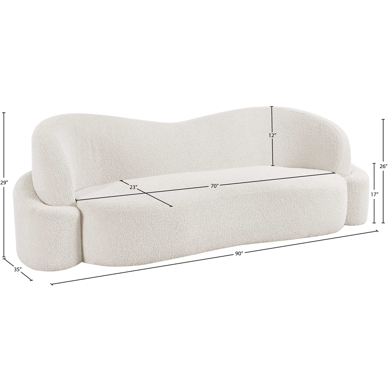 Bowery Hill Contemporary Rich Cream Boucle Durable Fabric Sofa