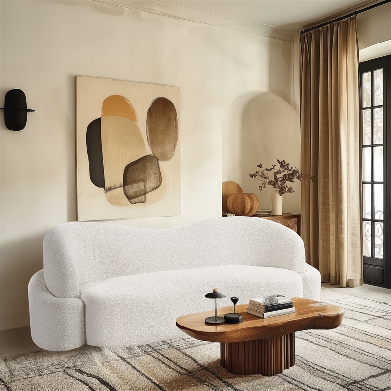 Bowery Hill Contemporary Rich Cream Boucle Durable Fabric Sofa