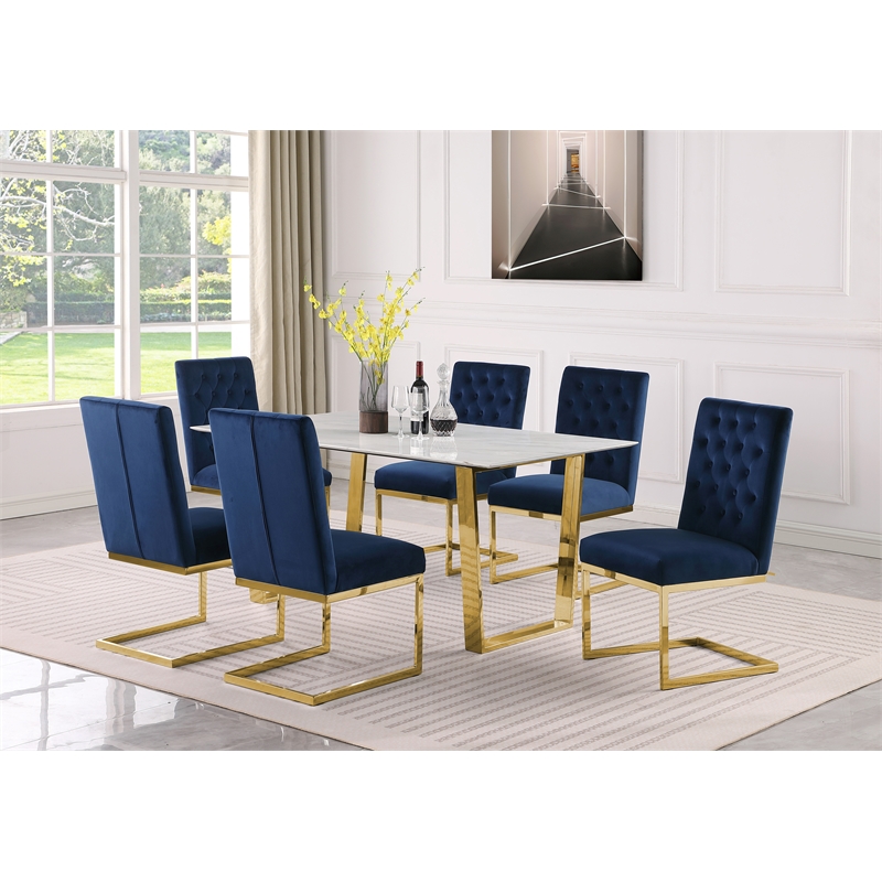 Bowery Hill Contemporary Stone With White Marble Veneer Top Dining Table