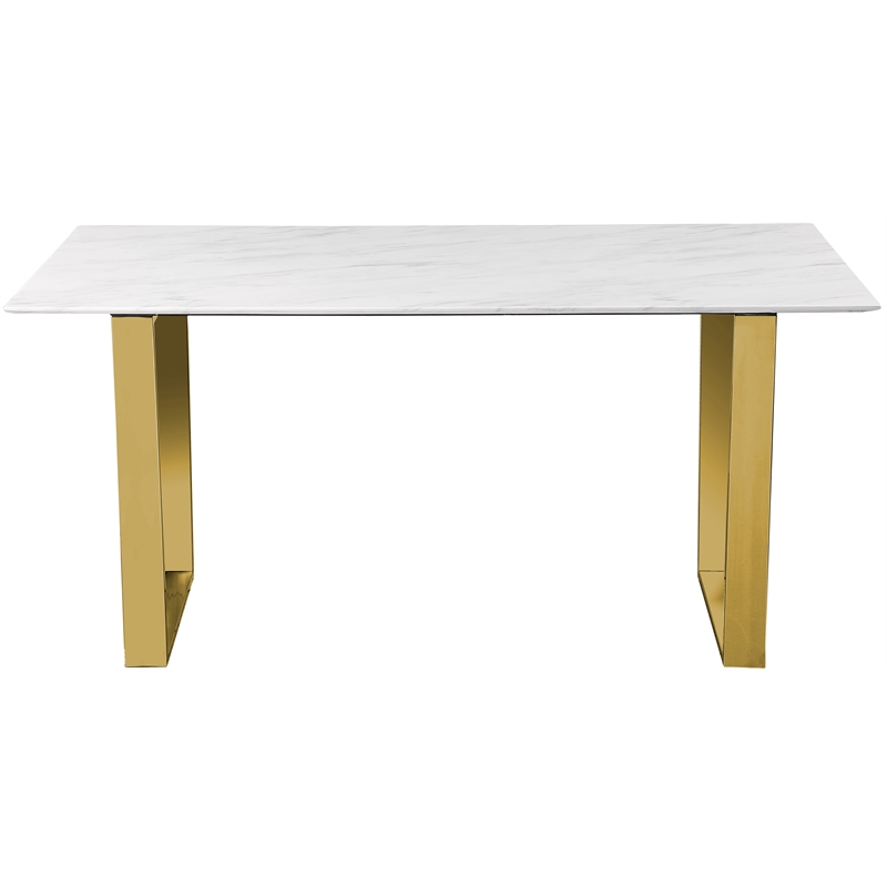 Bowery Hill Contemporary Stone With White Marble Veneer Top Dining Table